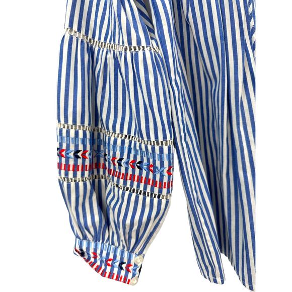 CK Bradley Oopsy Blue Stripe Embroidered Oversized Blouse Balloon Sleeve XS - Picture 5 of 7